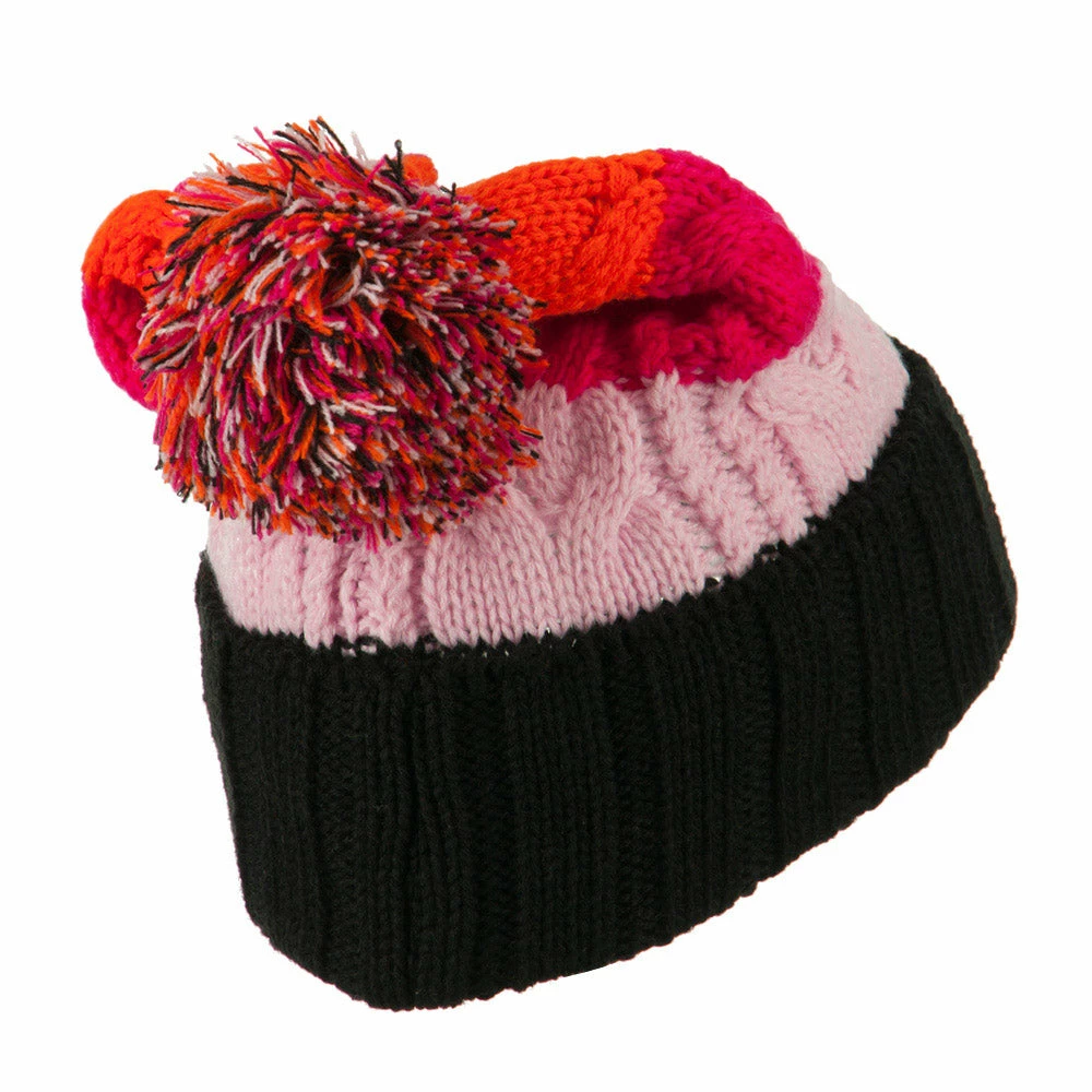 City Hunter Three Tone Knit Pom Beanie - Image 23