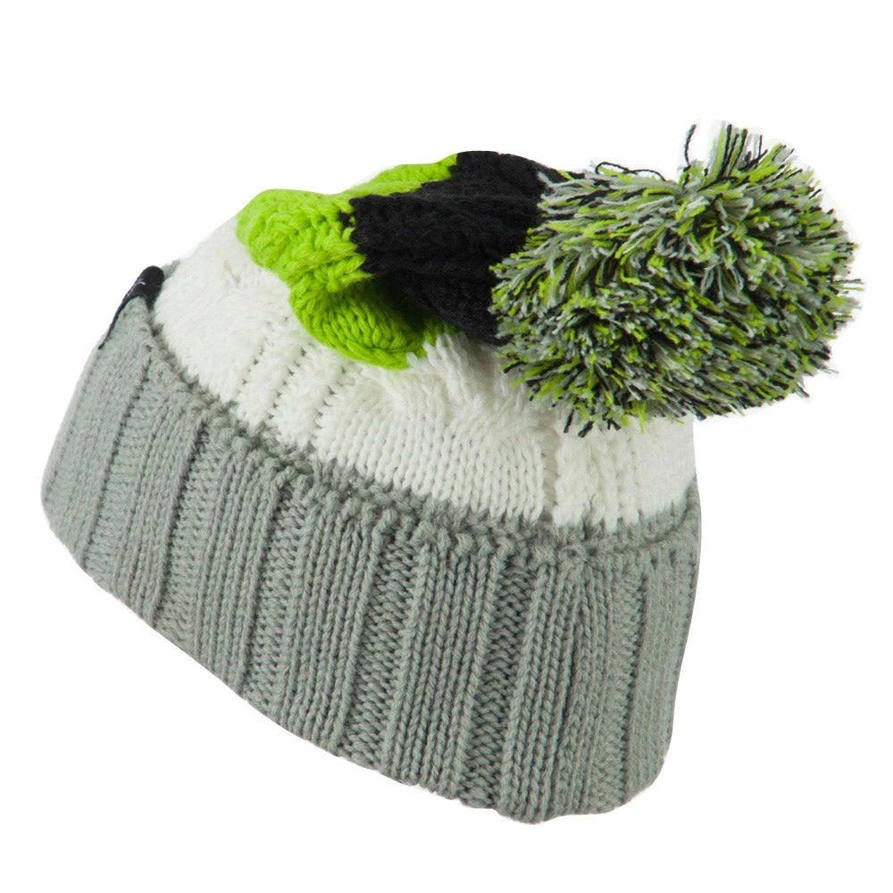 City Hunter Three Tone Knit Pom Beanie - Image 2