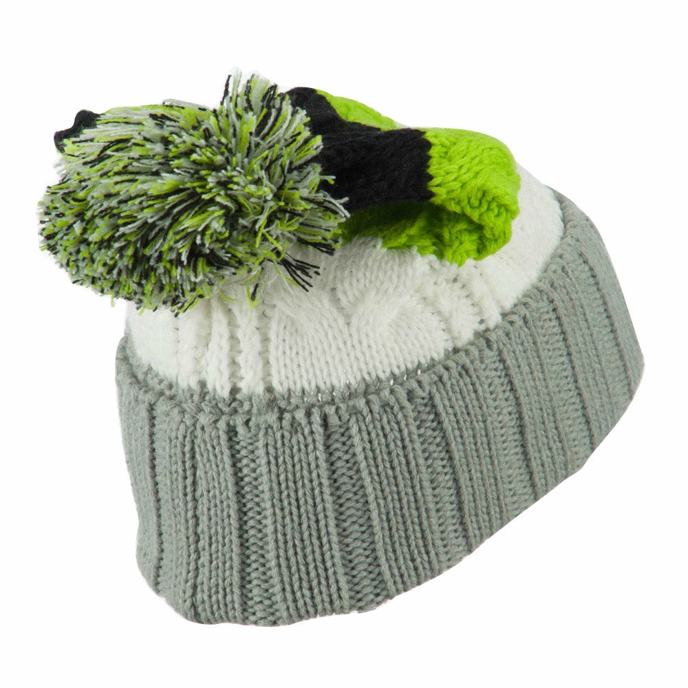 City Hunter Three Tone Knit Pom Beanie - Image 3