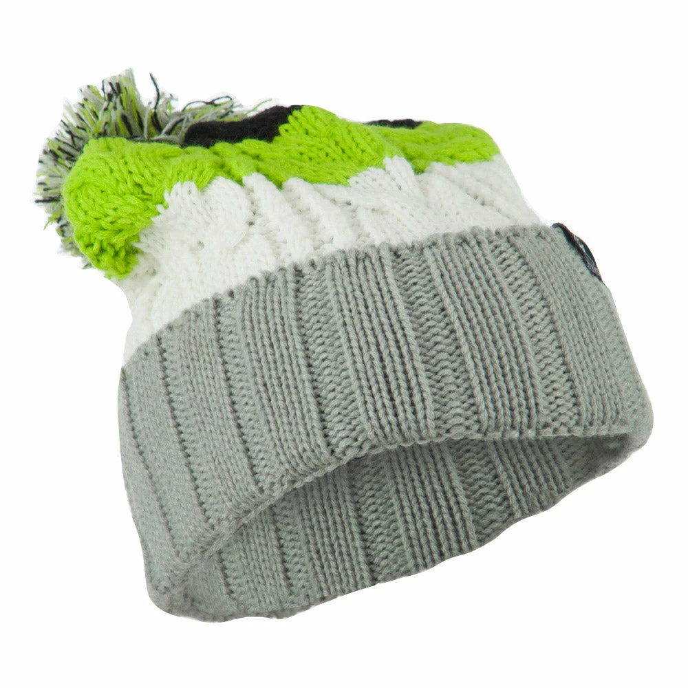 City Hunter Three Tone Knit Pom Beanie - Image 4