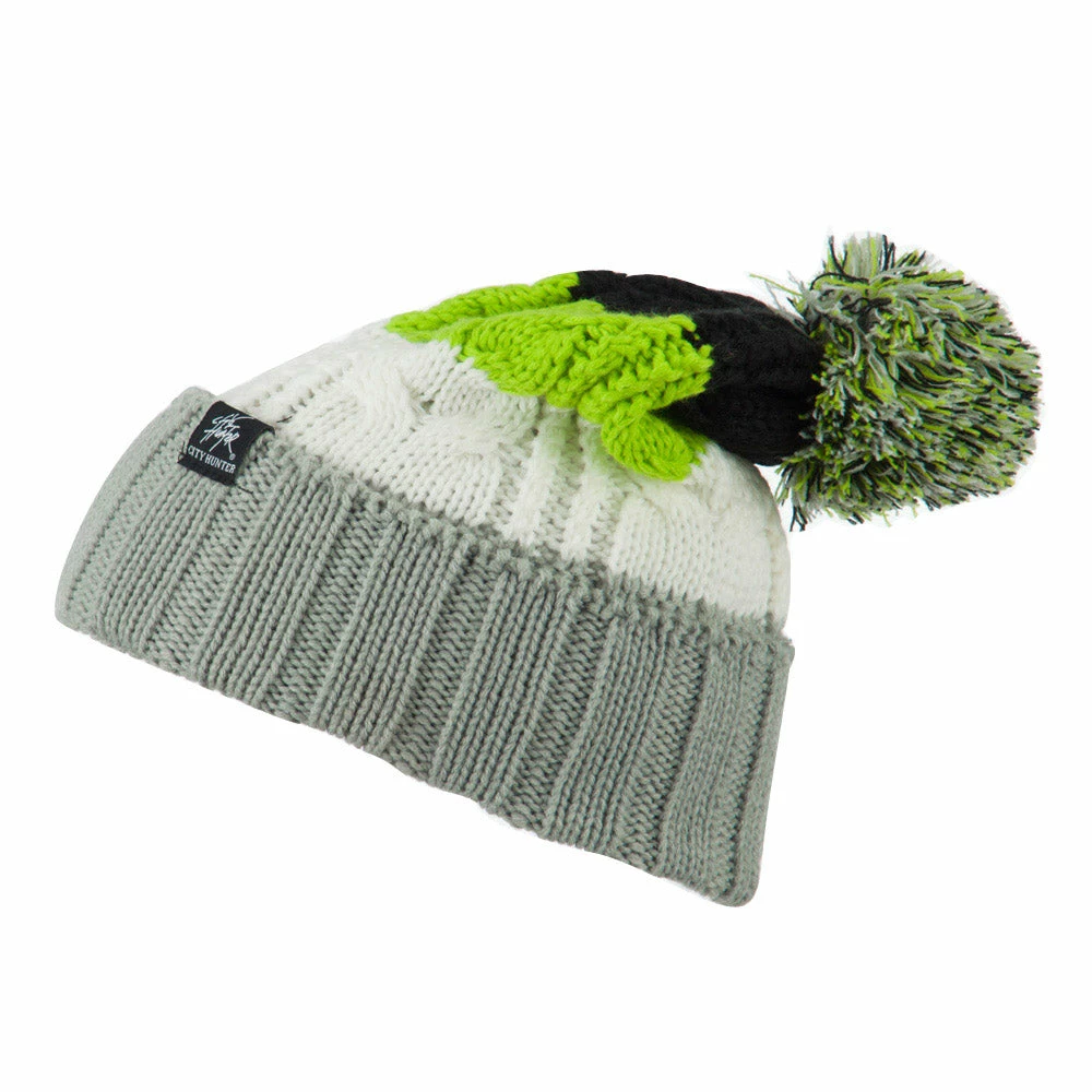 City Hunter Three Tone Knit Pom Beanie - Image 5