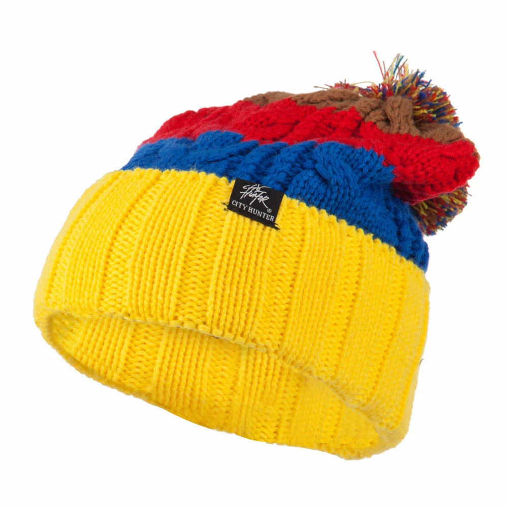 City Hunter Three Tone Knit Pom Beanie - Image 26