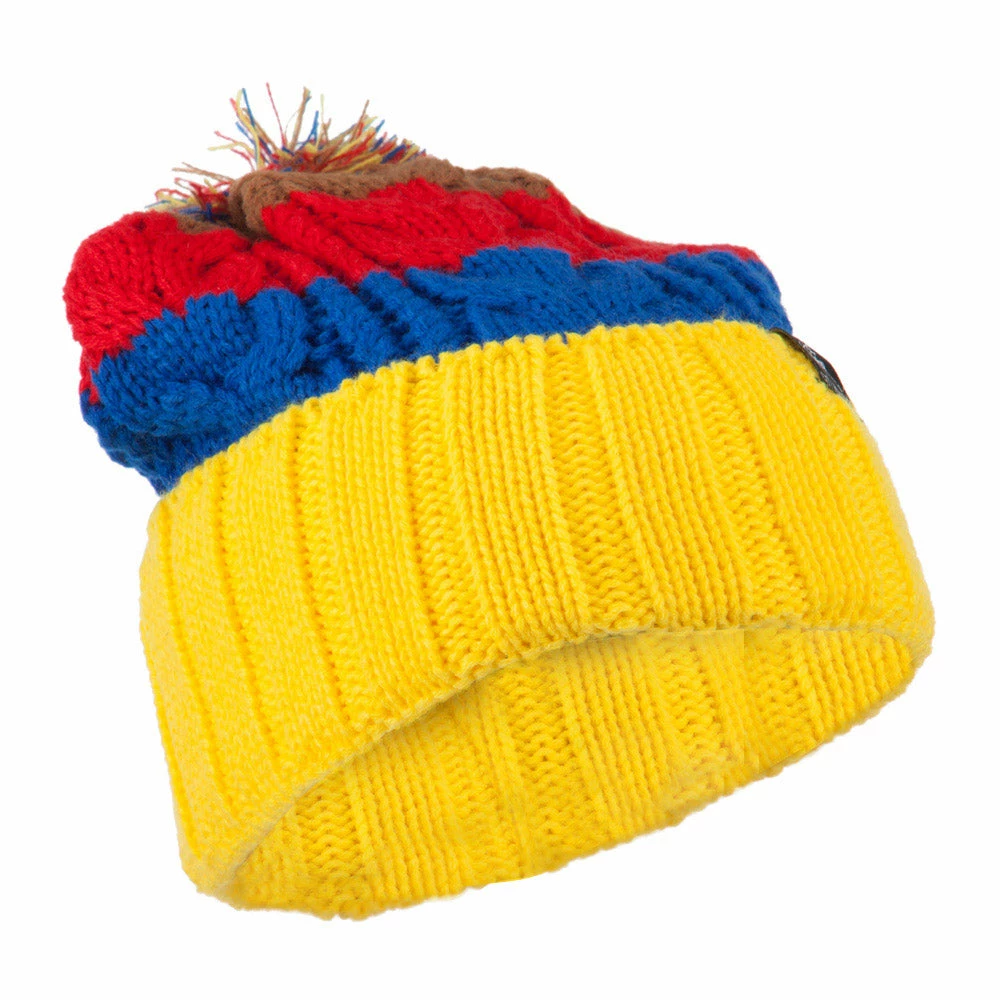 City Hunter Three Tone Knit Pom Beanie - Image 29