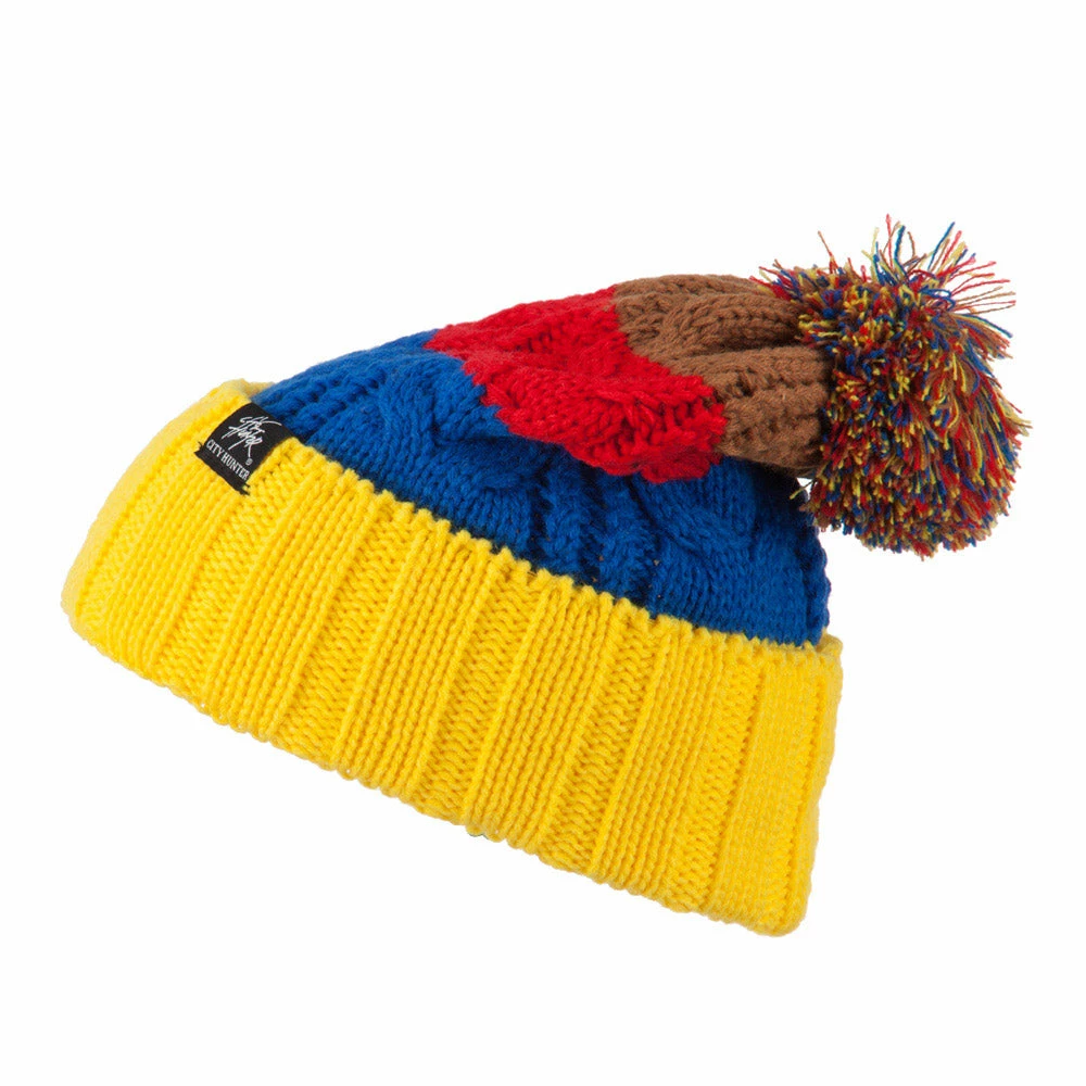 City Hunter Three Tone Knit Pom Beanie - Image 30