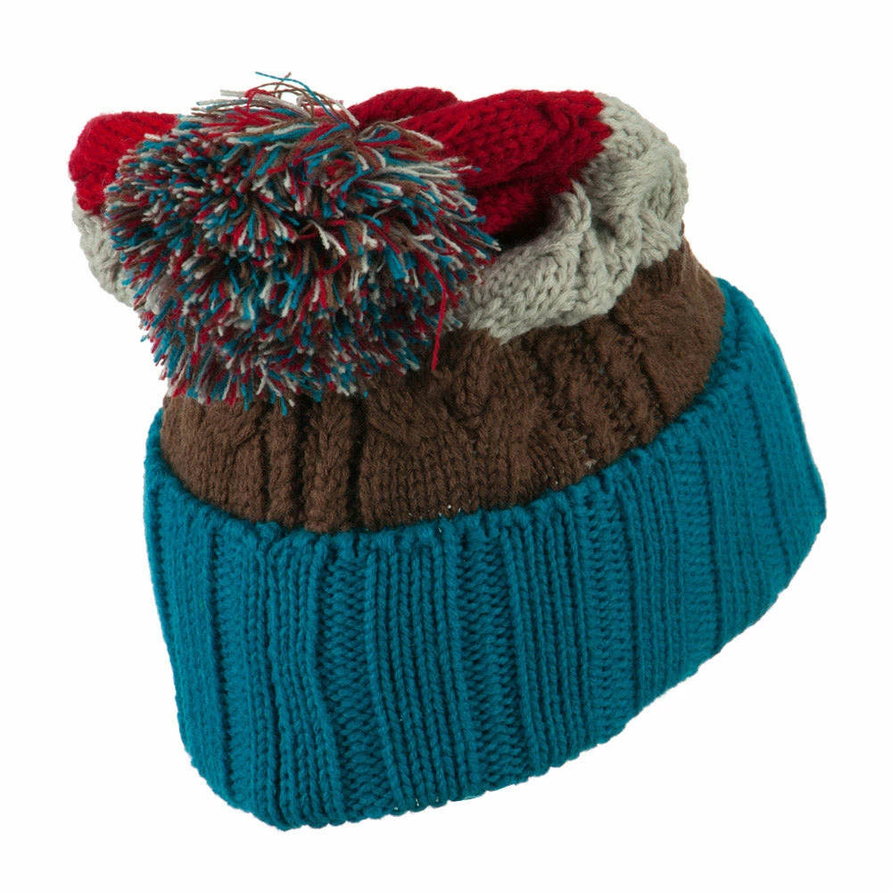 City Hunter Three Tone Knit Pom Beanie - Image 8