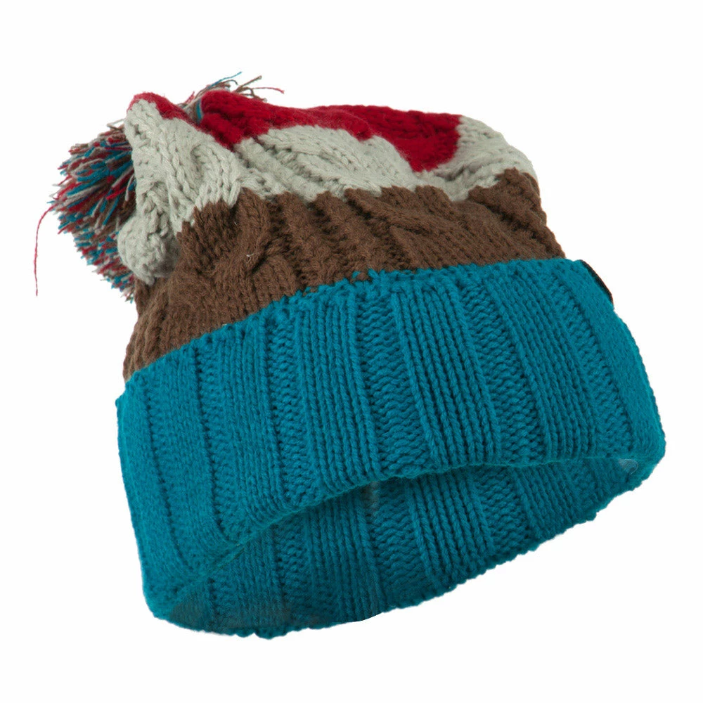 City Hunter Three Tone Knit Pom Beanie - Image 9