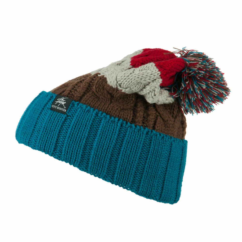 City Hunter Three Tone Knit Pom Beanie - Image 10