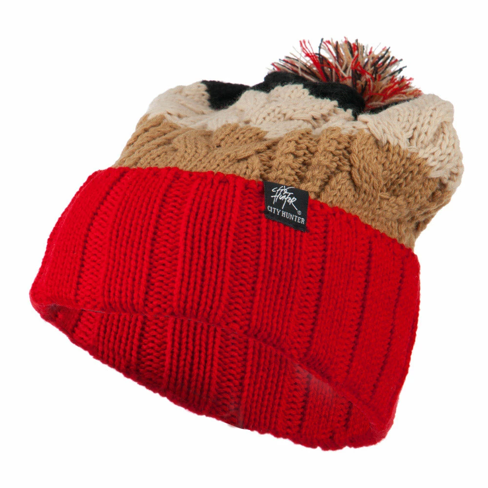 City Hunter Three Tone Knit Pom Beanie - Image 31