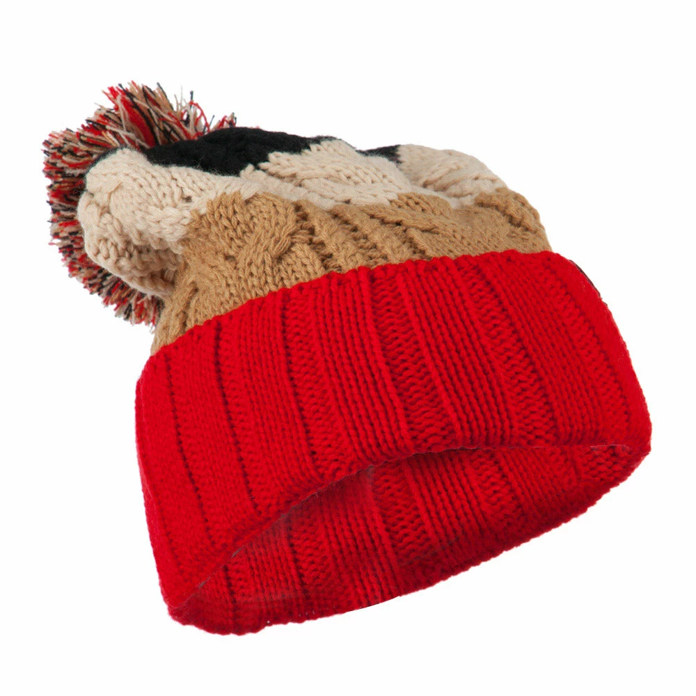 City Hunter Three Tone Knit Pom Beanie - Image 34