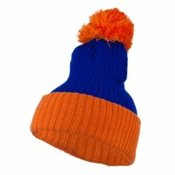 City Hunter Two Tone Vertical Ribbed Pom Beanie