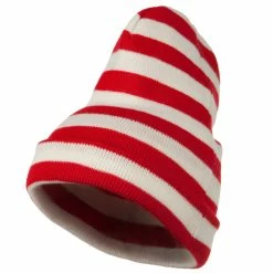 E4Hats Red White Wide Stripe Cuff Beanie