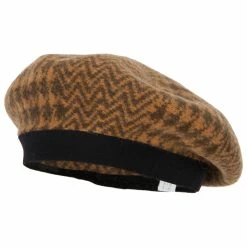 Jeanne Simmons Women's Wool Zig Zag Herringbone Two Tone Pattern Beret Hat