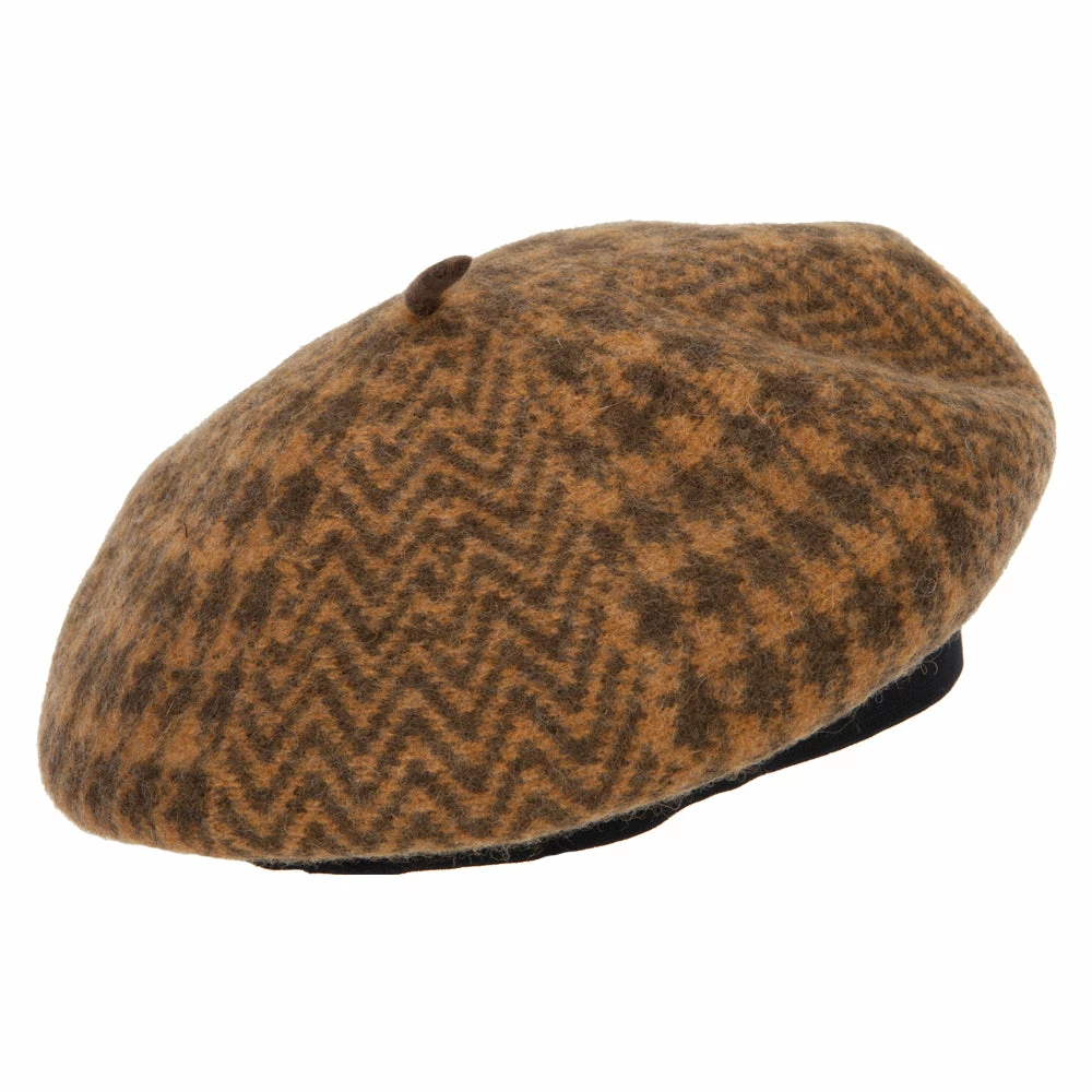 Jeanne Simmons Women's Wool Zig Zag Herringbone Two Tone Pattern Beret Hat - Image 3