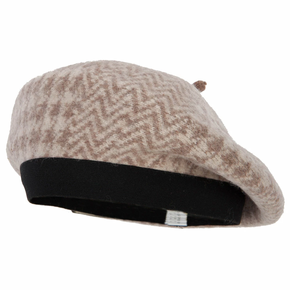 Jeanne Simmons Women's Wool Zig Zag Herringbone Two Tone Pattern Beret Hat - Image 6
