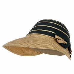 Jeanne Simmons Women's Ribbon Bow Accented Polyester Braid Large Brim Sun Hat