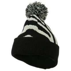 J Hat Zebra Knitted Pom Pom Accented Hat