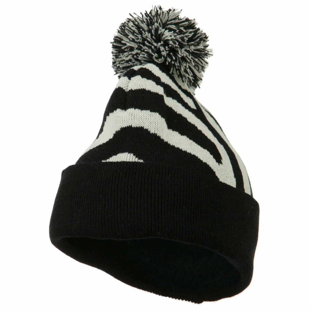 J Hat Zebra Knitted Pom Pom Accented Hat