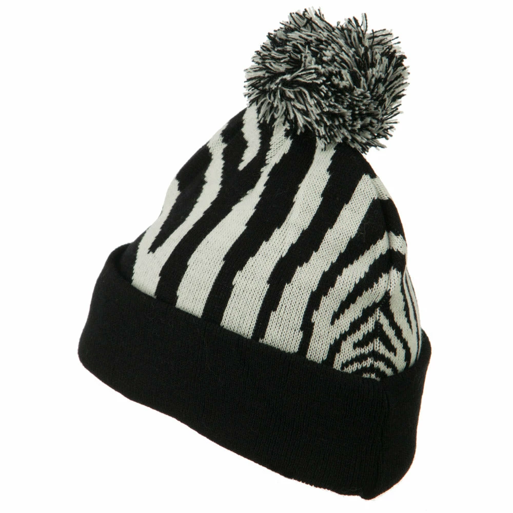 J Hat Zebra Knitted Pom Pom Accented Hat - Image 2