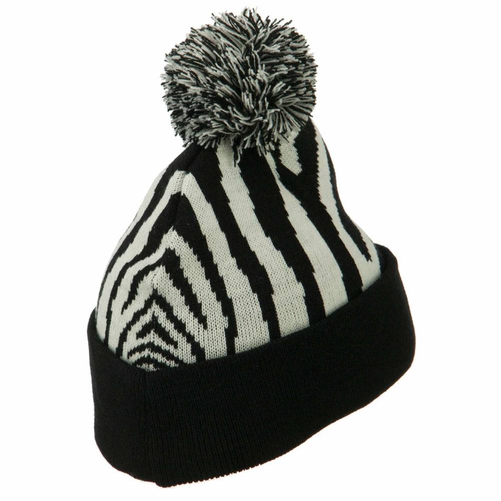 J Hat Zebra Knitted Pom Pom Accented Hat - Image 3