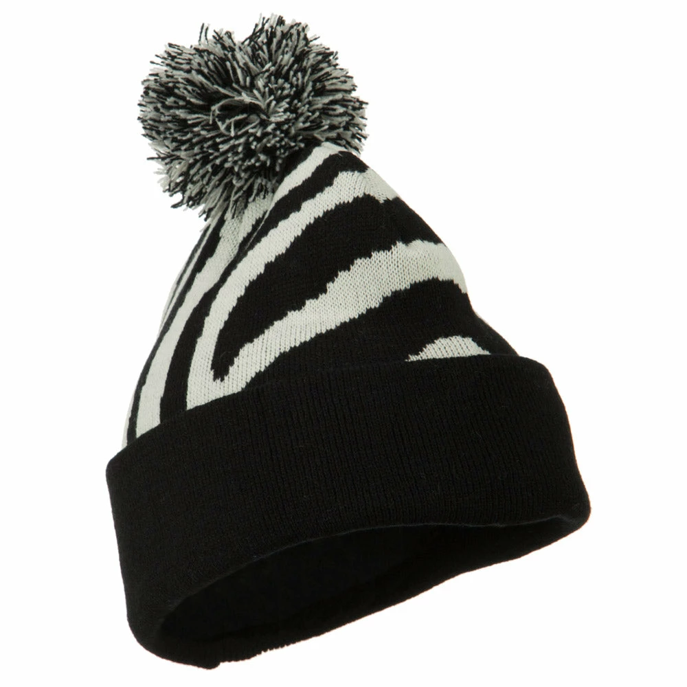 J Hat Zebra Knitted Pom Pom Accented Hat - Image 4