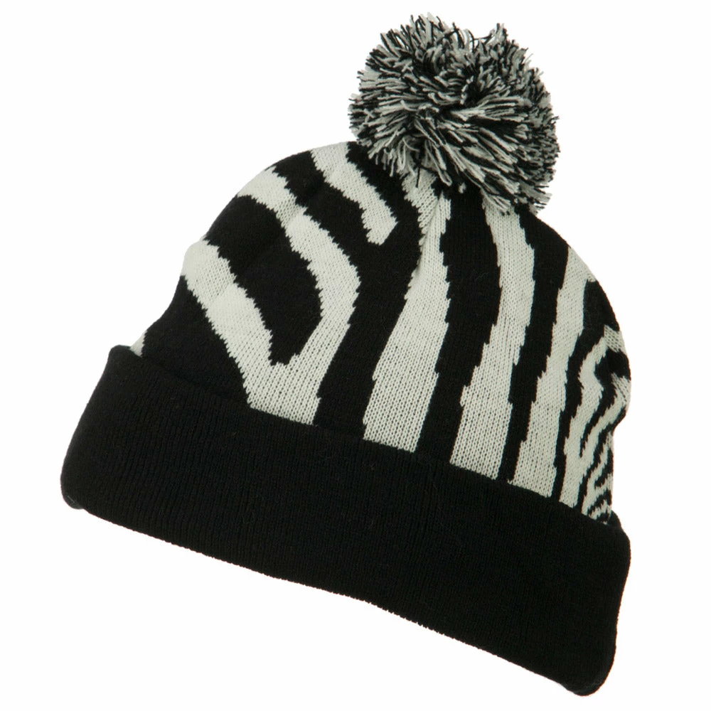J Hat Zebra Knitted Pom Pom Accented Hat - Image 5